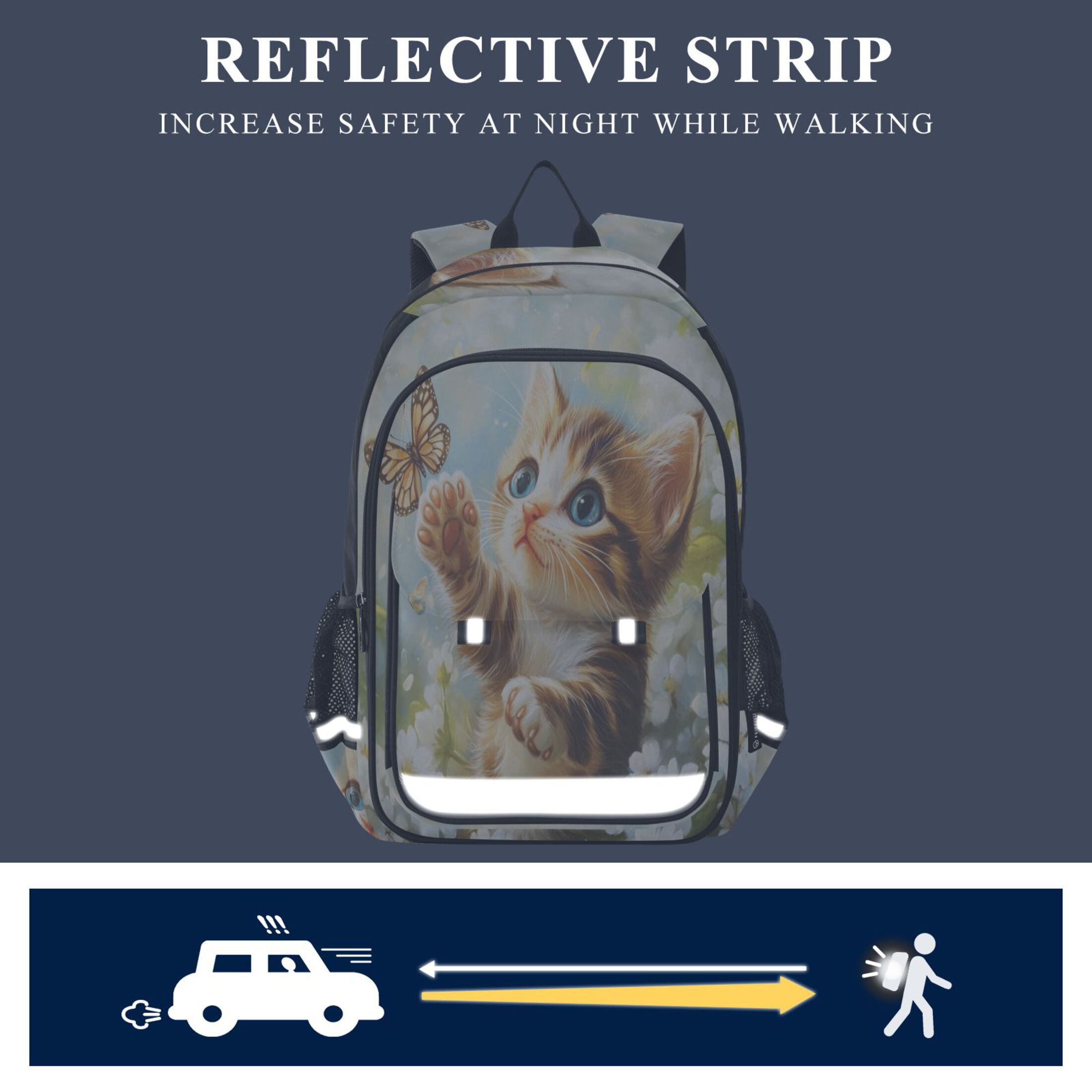 Backpack 12.9 *5.1 * 17.7 Inches Outing Backpack, Shopping Backpack, Travel Backpack Cat Butterfly Play