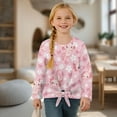 thumbnail image 4 of Xixirimido Cherry Blossom Pink Print Girls Long Sleeve Shirts Cute Kids Fashion Crew Neck Tunic Tops Tie-hem Tees for Fall Winter, Size 11-12, 4 of 7
