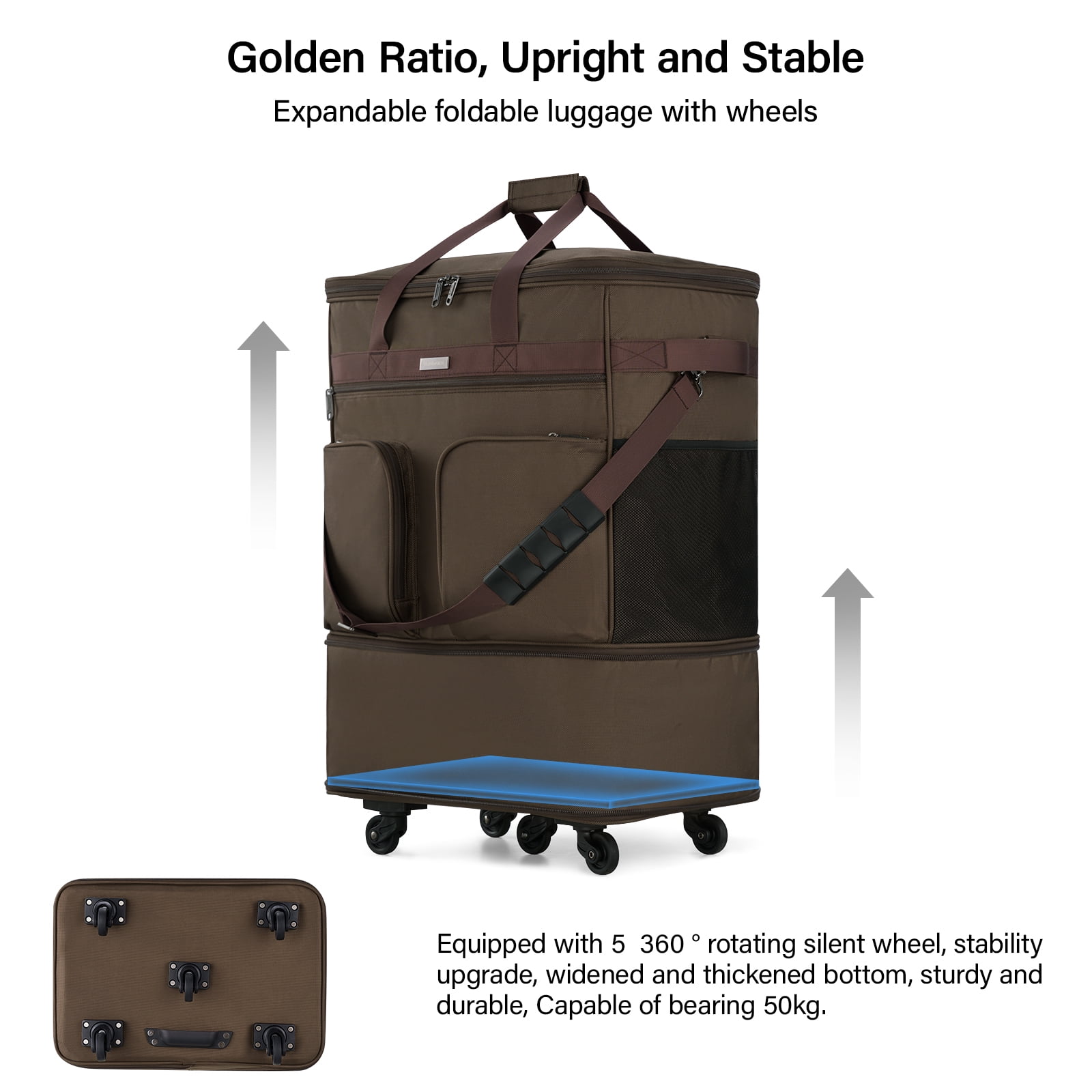 Hanke Suitcases with Wheels Expandable Foldable Luggage Bag Suitcase Collapsible Rolling Travel Bag Duffel Bag for Men Women Lightweight Suitcases,Coffee