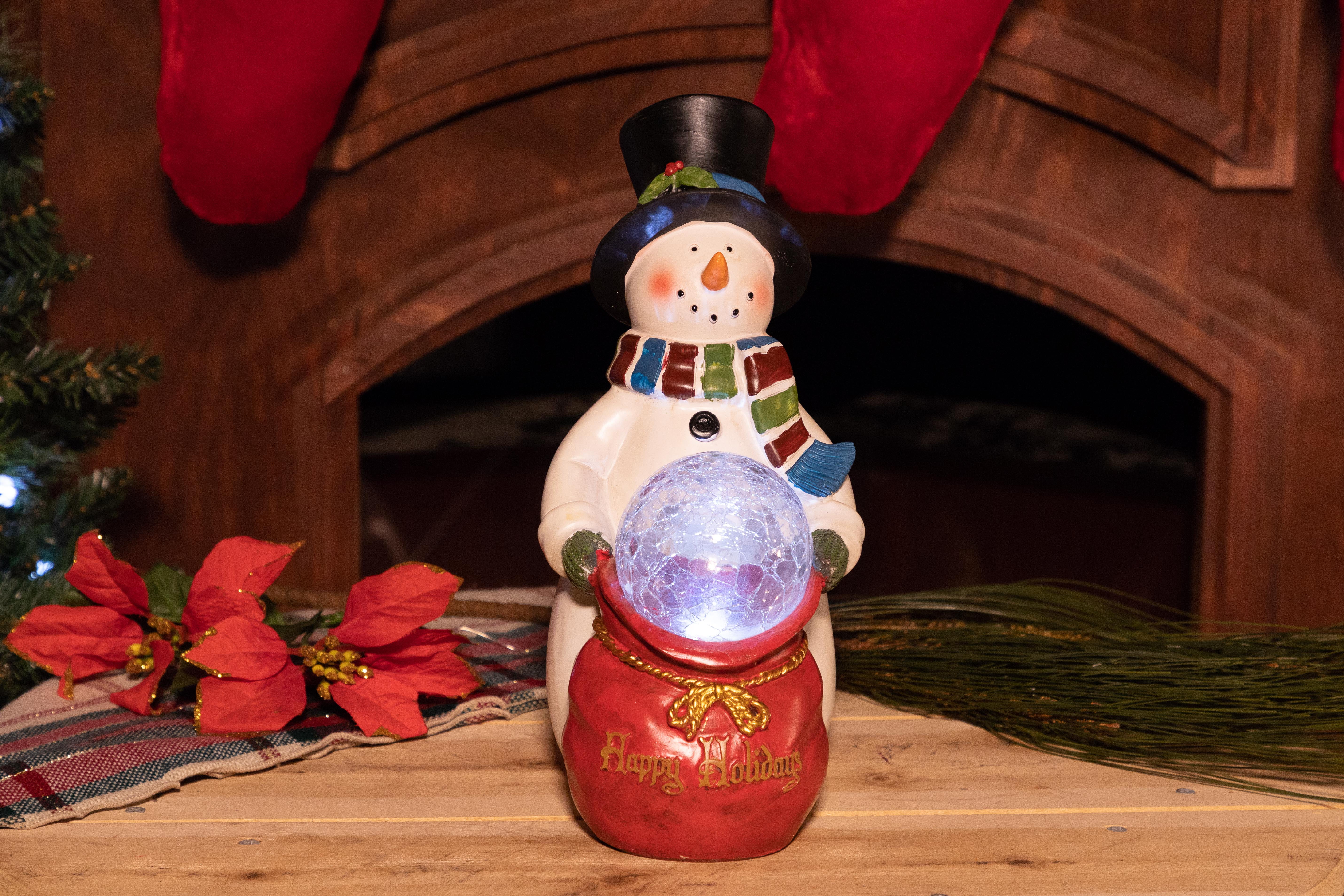 Alpine Christmas Snowman Statue with LED Lights and Timer, 12 Inch Tall