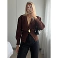 thumbnail image 3 of Suéter de punto con botones para mujer, Jersey elegante de manga larga con cuello en V, holgado y cálido, ropa de calle alta para otoño, 2024, 3 of 5