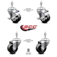 thumbnail image 2 of 3 Inch Phenolic Wheel Swivel 3/8 Inch Threaded Stem Caster Set 2 Brakes SCC, 2 of 2