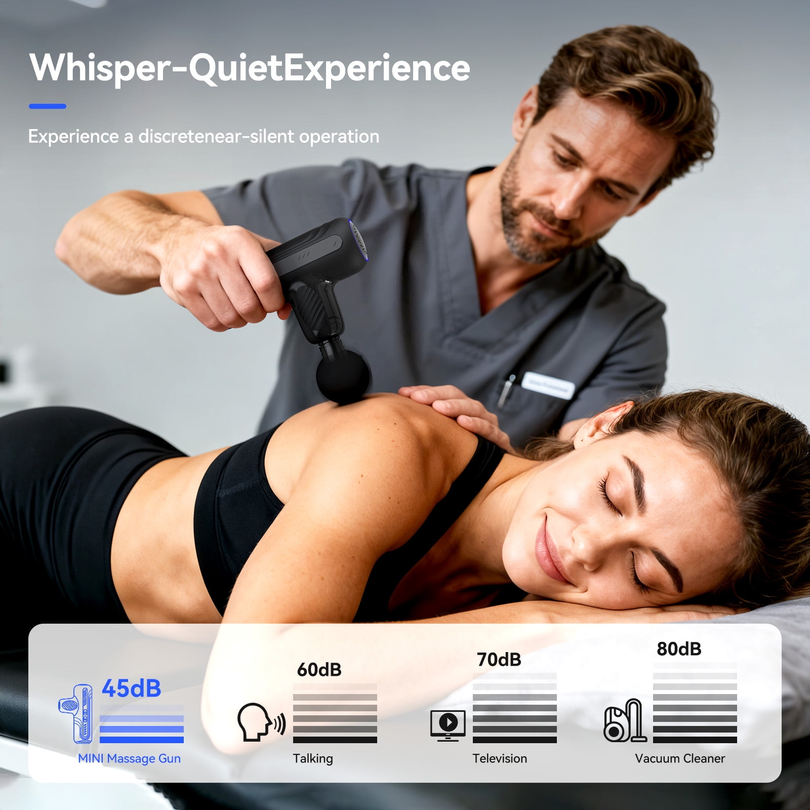 Mini Portable Massage Gun - with Heat Therapy Function & Quiet Brushless Motor, 5 Speed Levels & 4 Massage Heads, Black/Deep Blue Options, Built-in Battery for Long Usage Time.