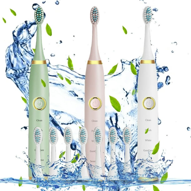 Cepillo de dientes eléctrico con 8 cabezas y 5 modos - 32000/min, impermeable IPX7, recargable USB, batería de 30 días, rosa
