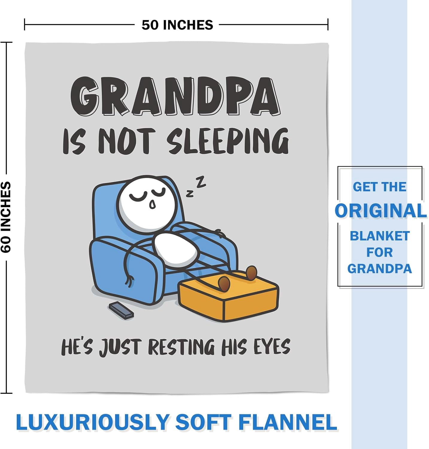 Funny Grandpas Fathers Day Birthday Gift from Grandkids, Grandpa is Not Sleeping Blanket, Super Soft Throws Blanket for Napping, Promoted to Grandpas Gifts