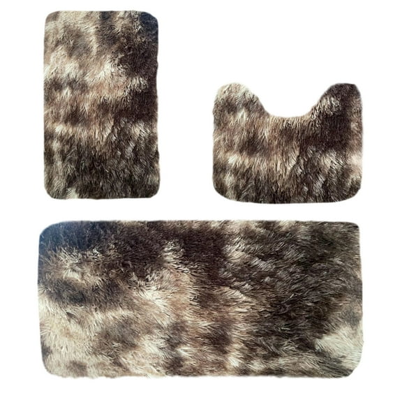 Btomtd 3pcs Soft Mixed Color Bath Rug Set Floor Mat Absorbent Toilet Cover Secure Base Thick Carpet Fast Dry, Brown