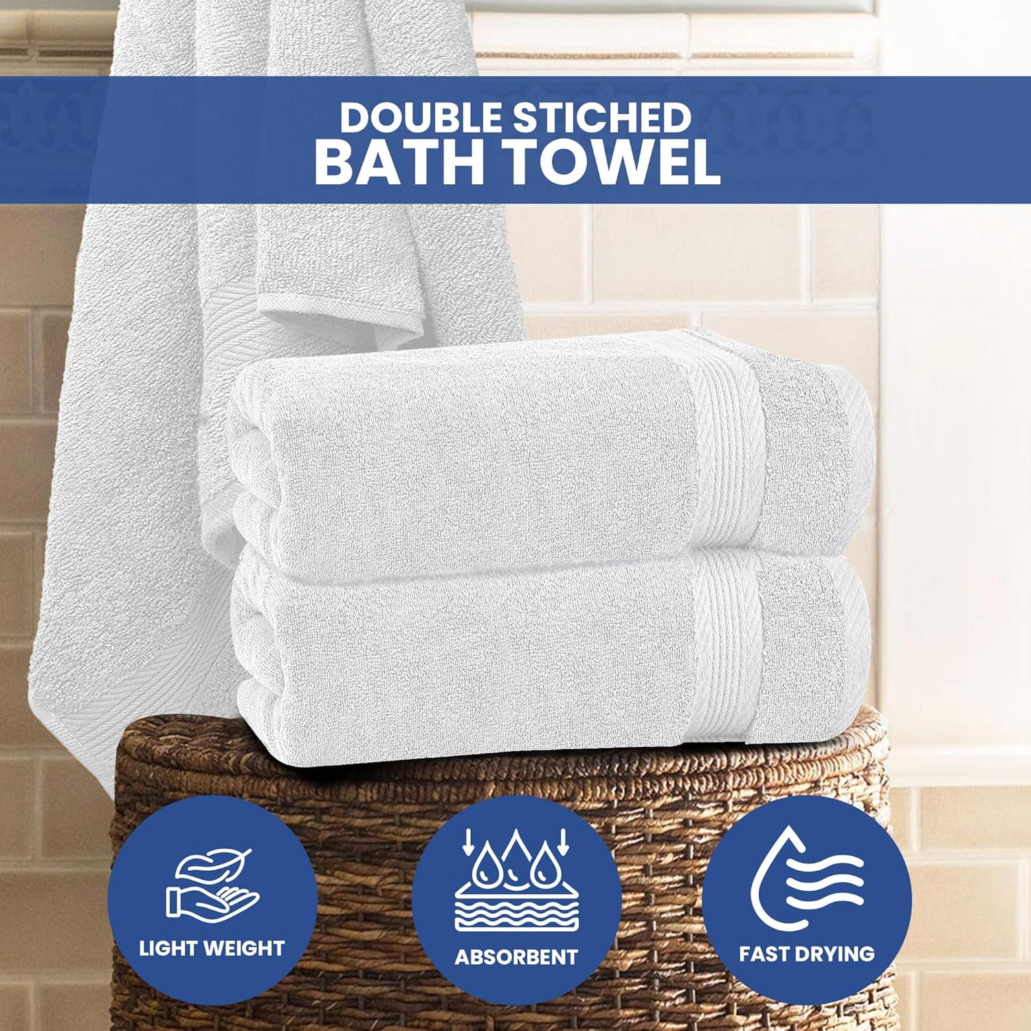 Linteum Textile 4 Pack Premium Bath Towels 27x54 Inches 100% Ring Spun Cotton (White)