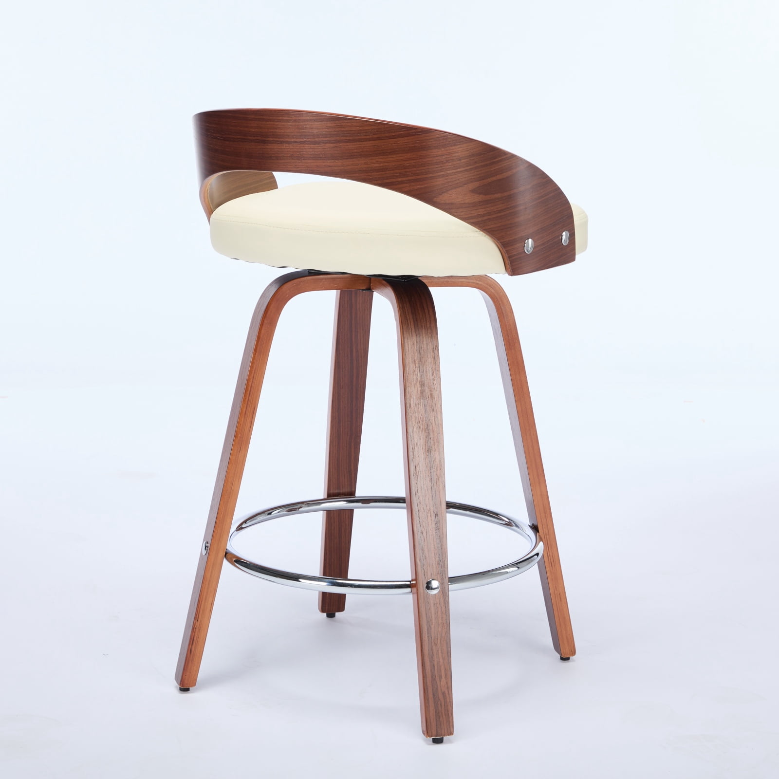 Bar Stools Set of 2, Swivel Bar Height Stools with Low Back, Wood Bar Chairs with Soft Cushion Seat