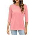 thumbnail image 4 of Fanxing 3/4 Sleeve Shirts for Women Summer Crew Neck T Shirts Trendy Solid Color Basic Tees Shirt Pink,M, 4 of 8