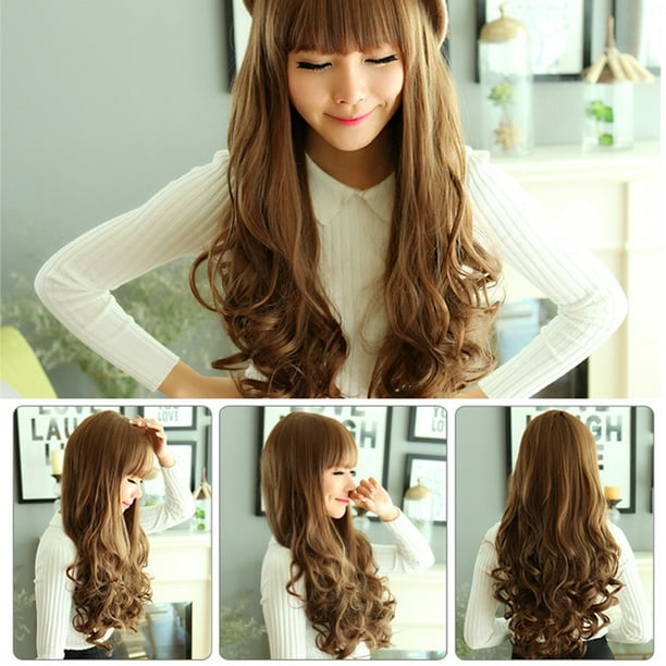 Wig for Women Long Curly Thick Wavy Air Bangs Big Bushy Wave Long Hair Simlation Hair Korean Style New Wig for Women Long Curly Thick Wavy Air Bangs Big Bushy Wave Long Hair Simlation Hair Korean Style New