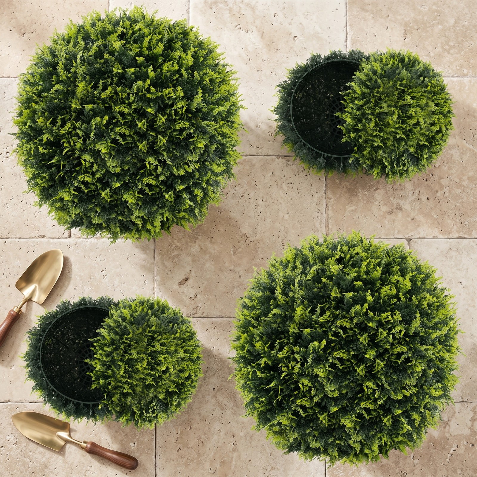 ALPULON 2 Pieces 22 Inch Faux Boxwood Topiary Balls, Indoor Outdoor Artificial Decorative Balls for Patio Garden Front Door Balcony and Backyard, Green
