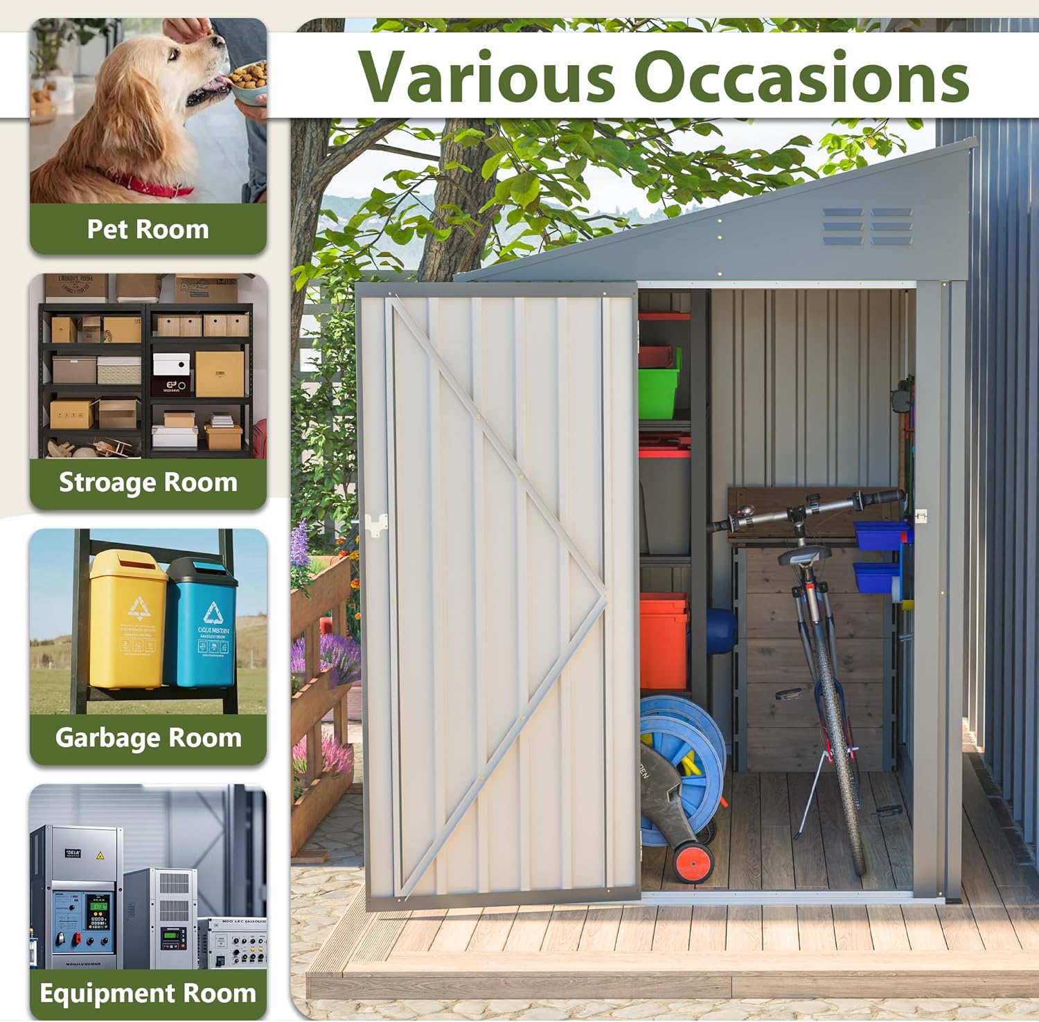 4×7 Ft Lean to Shed, Small Metal Outdoor Storage Shed，Waterproof with Lockable Door for Backyard, Patio, Garden, Grey