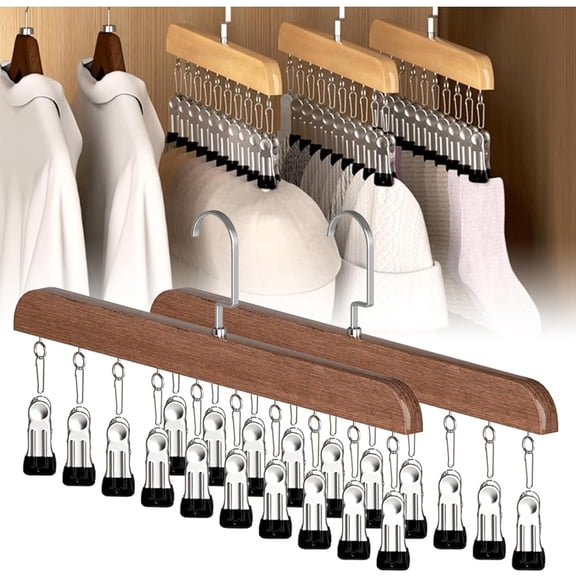 QenASHaing Closet Organizer with 10 Clips, Space Saving Hanging Closet Organizer, 360° Rotating Pants & Legging Hanger with Metal Clips for Jeans, Hats, Socks, Dorm & Wardrobe Storage