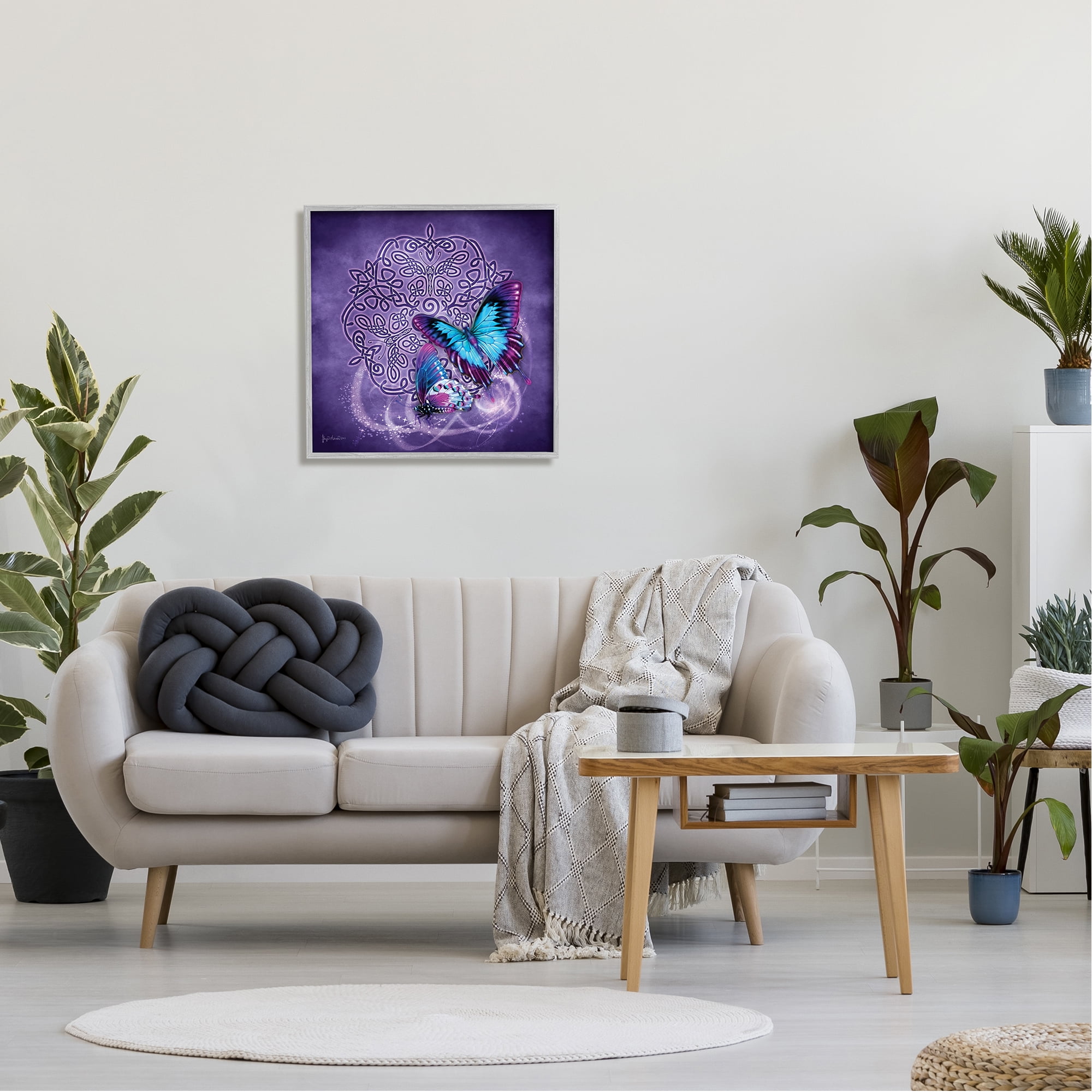 Stupell Industries Celtic Purple Butterflies Animals & Insects Painting Gray Framed Art Print Wall Art, 24 x 24