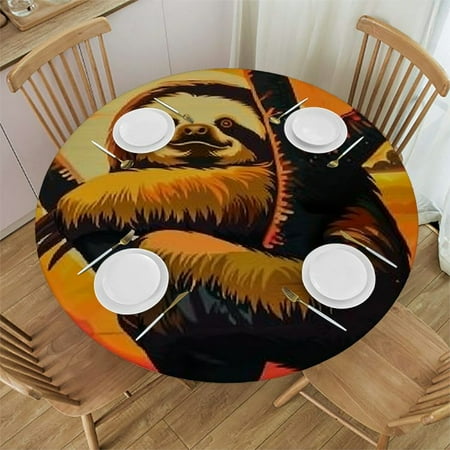 

SHERONV Sloth Tree Sunset Round Table Cover Stain Resistant & Washable for Indoor Outdoor Dining Wedding Parties 100% Polyester Outdoor Picnic Camping Fitted 46 -50