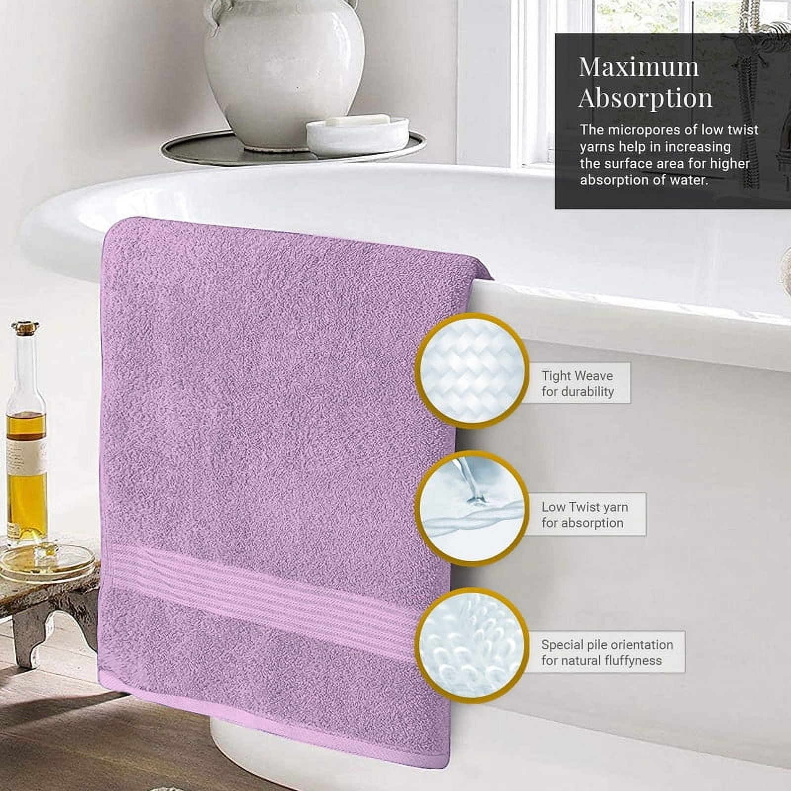 Creosa Cotton Bath-Towels-Set Purple, 100% Ring Spun Combed-Cotton 4pc Bathroom Towels 27x54 Inch, Highly Absorbent Soft Feel, Daily Use Purple Towels with Hanging Loop