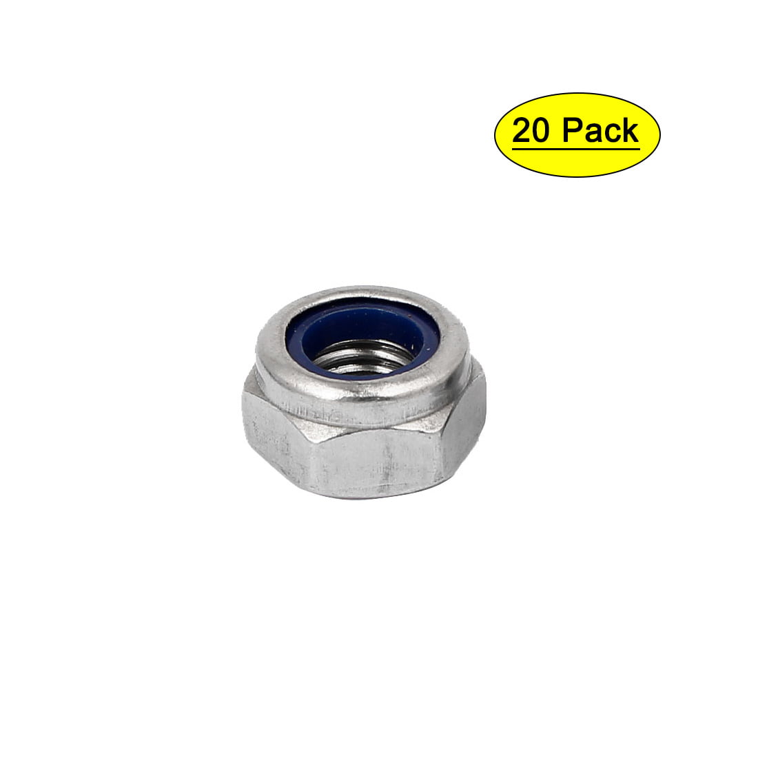 Plain Finish uxcell M8 x 1.25mm Nylon Insert Hex Lock Nuts Pack of 25 304 Stainless Steel 