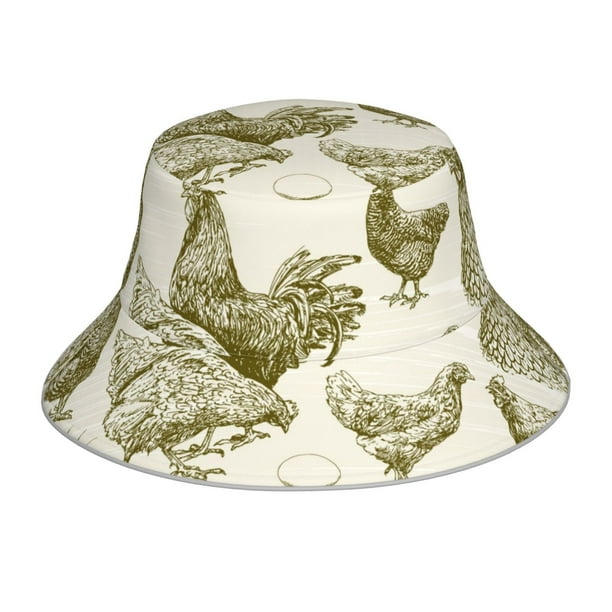 Fotbe Chickens Sombrero Tipo Pescador con Estampado – Sombrero de Sol de Algodón de Moda para Playa, Golf, Pesca