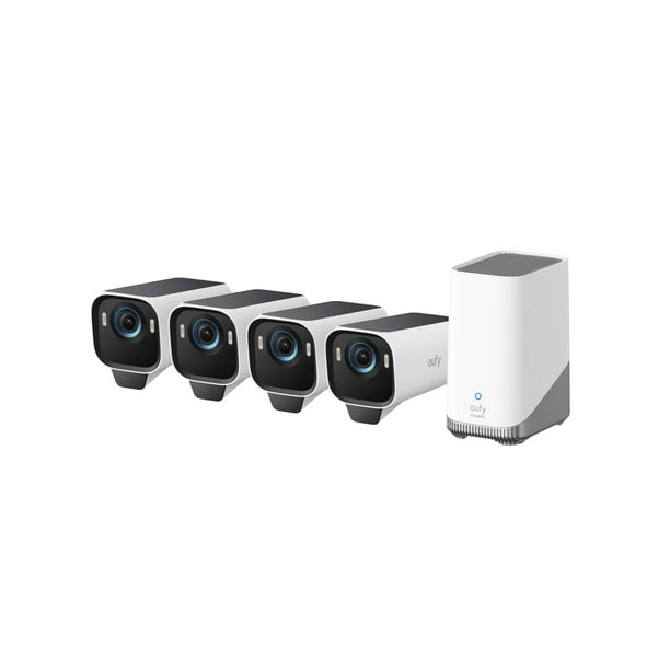 eufy Security eufyCam S3 Pro Kit de 4 Cámaras, Cámara Solar Inalámbrica para Exteriores, Visión Nocturna MaxColor, Cámara de Seguridad 4K con Panel Solar, Reconocimiento Facial AI, Almacenamiento Loca