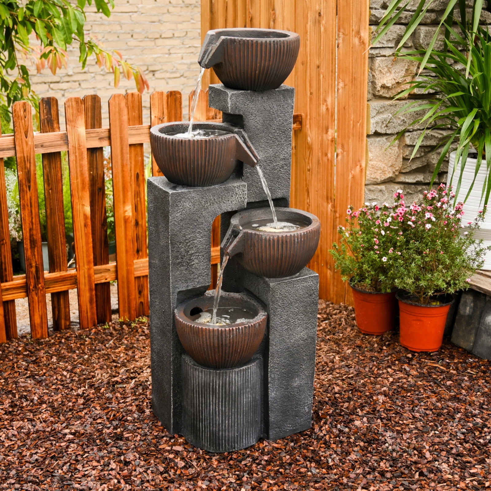 40.5 High Rocks Outdoor Water Fountain - 6-Tiers with LED
