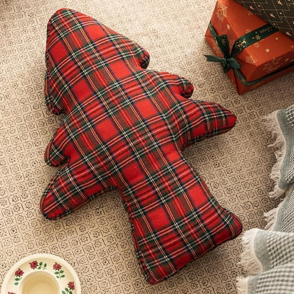 Fennco Styles Plaid Christmas Tree Decorative Filled Throw Pillow 18" W x 24" L - Red Tartan Holiday Accent Novelty Pillow for Home, Couch, Bedroom, Living Room and Office Décor