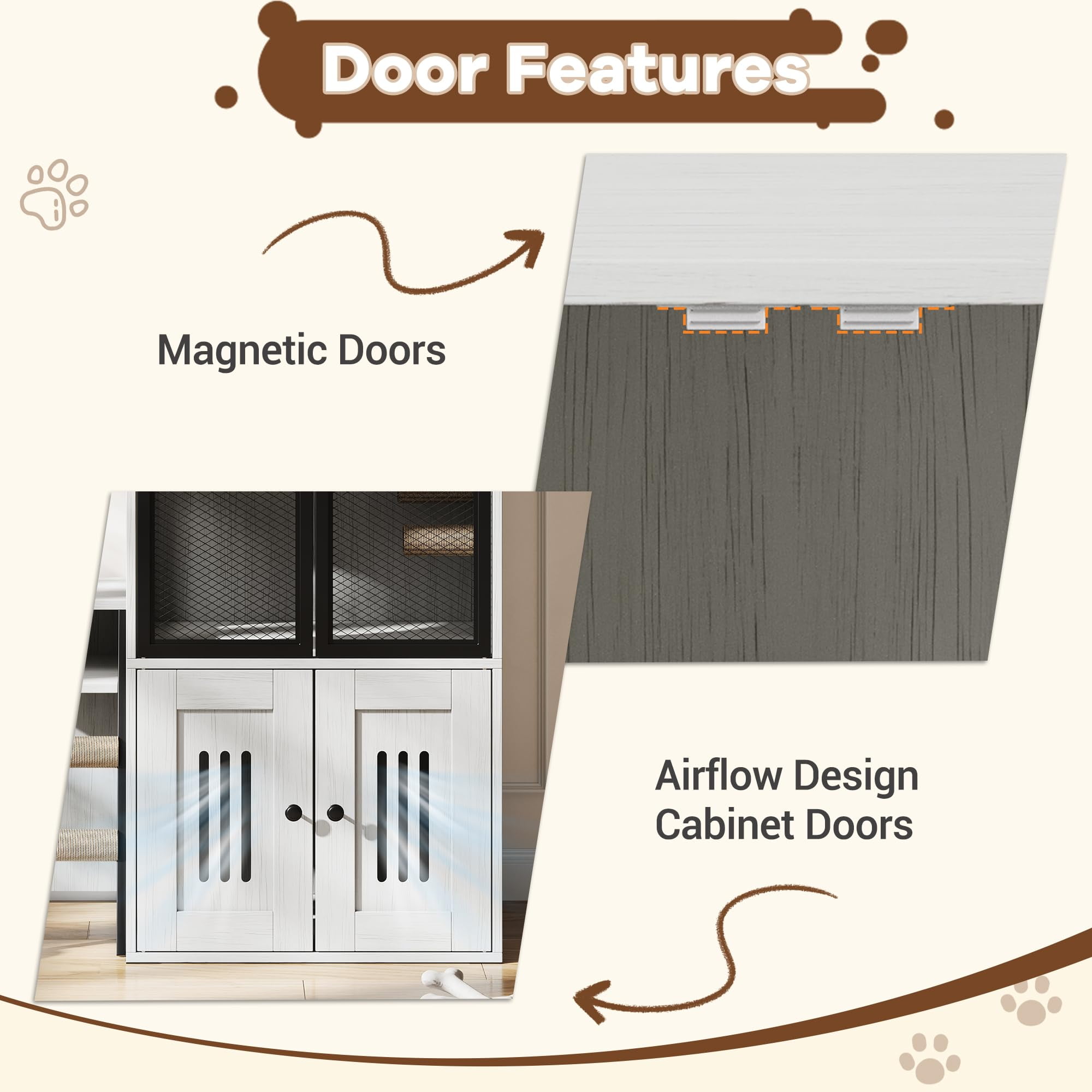 Huisuilinss Cat Litter Box Enclosure With Platform,Double Layer Hidden Litter Box Furniture With Doors,Indoor Cat House With Ladder,Litter Box Cabinet With Storage Space,Cat Washroom