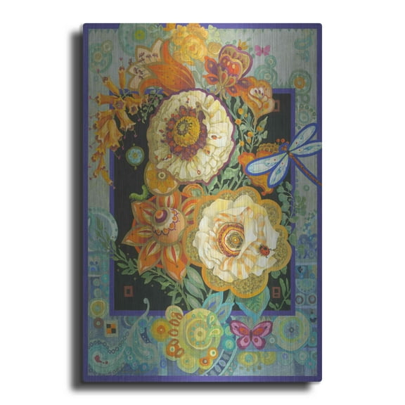 Luxe Metal Art 'Floral Fiesta' by David Galchutt, Metal Wall Art, 24"x36"