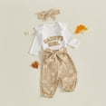 thumbnail image 4 of TOWED22 Baby Girl Fall Winter Clothing Sets 3pc Outfits Long Sleeve Round Neck Graphic Romper Bodysuit Floral Pants Headband Jumpsuit Set(Khaki,12-18 M), 4 of 5