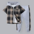 thumbnail image 2 of Sopiago Toddler Boy Outfits Spring Summer Flannel Button Down Short Sleeve Clothes for Boys Plaid Hoodied Tops + Pants Brown,2-3 Years, 2 of 7