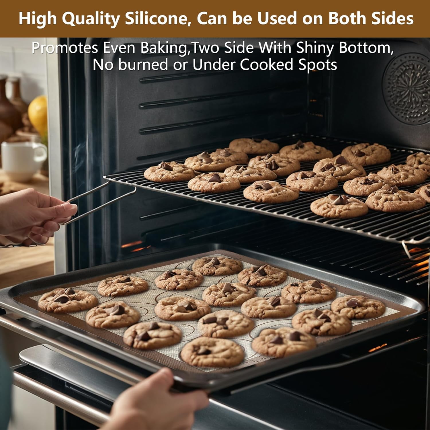 Macaron Silicone Baking Mats Set: 3 Pack Non-Stick Silicone Baking Mat - Heat Resistant, Reusable Baking Sheet Cookie Oven Liner for Macaroons, Bake Pans, Pizza, Toaster (Brown+Green+Pink)