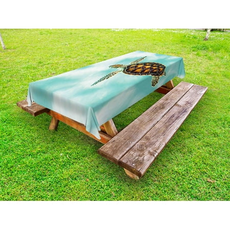 

Turtle Outdoor Tablecloth Cute Baby Turtle Swimming in Abstract Waters Serene Nature Picture Decorative Washable Fabric Picnic Table Cloth 58 X 84 Inches Seafoam Brown Pale Coffee by Ambesonne
