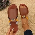 thumbnail image 1 of Fankiway Women's Rhinestone Buckle Flip Flops Flat Open Toe Beach Sandals Comfortable Plus Size Non-Slip Summer Brown 6, 1 of 6