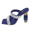 thumbnail image 2 of FSJ Women Graceful Rhinestone Double Strap Slide Sandals Slip On Square Open Toe Crystal Block Chunky High Heel Mule Dressy Shoes Size 8 Navy, 2 of 5
