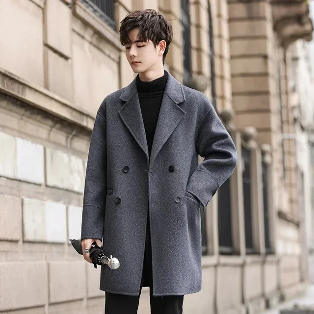 Abrigo de lana de doble cara para hombre, abrigo largo y mediano, rompevientos de lana, otoño e invierno, nuevo