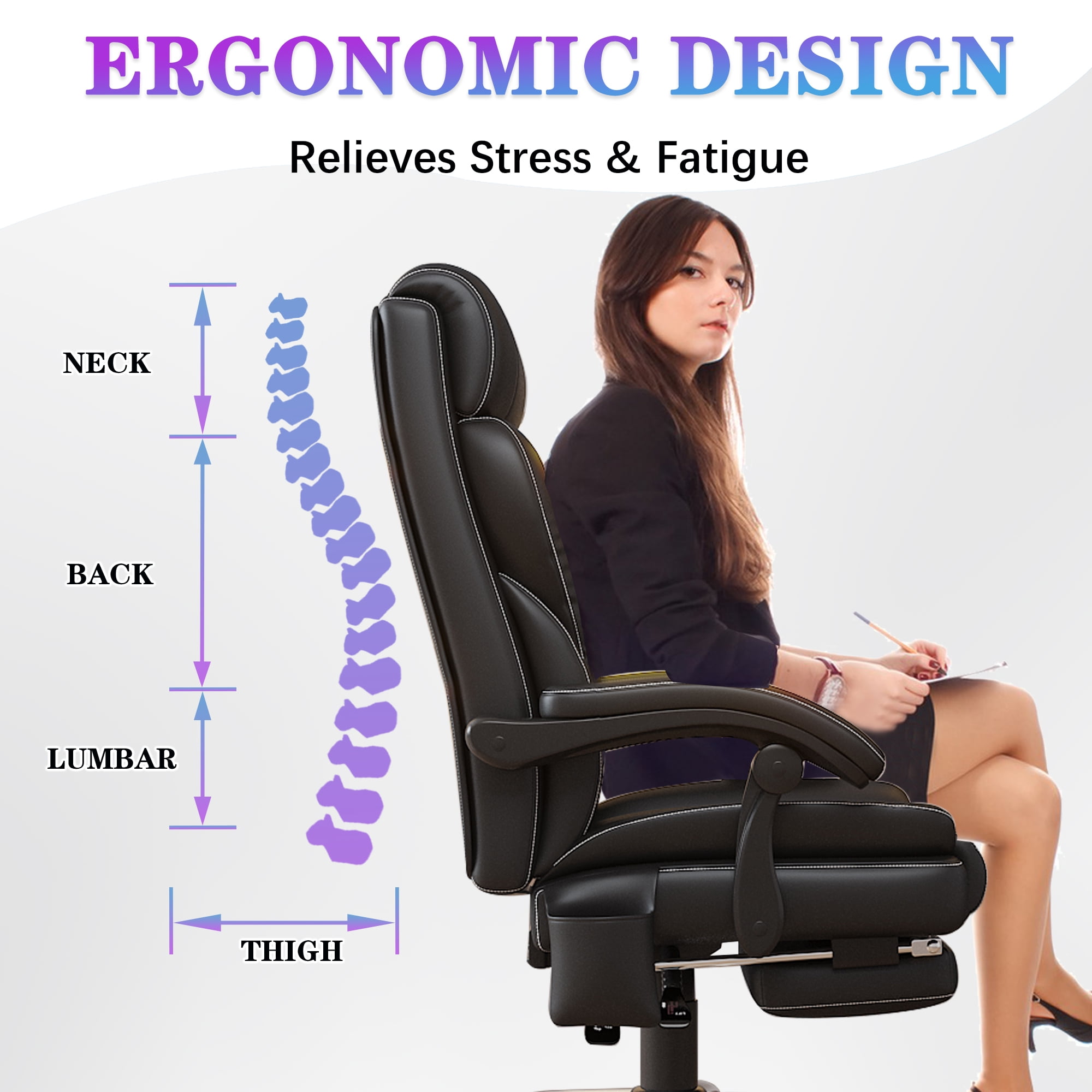 Massage Office Chair Big and Tall Desk Chairs with Wheels 350lb Comfortable Lumbar Support Computer Chair Ergonomic Executive High Back PU Leather Work Chair for Adults Women