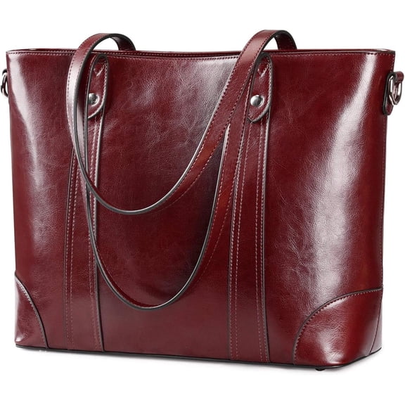 Leather Tote Bag for Women Office  Handbag 15.6 Inch Work Laptop Briefcase