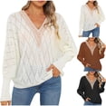 thumbnail image 1 of Yuyuzo Womens Long Sleeve Sweaters Fall Trendy Lace V Neck Knit Drop Shoulder Pullover Sweater Tops, 1 of 7