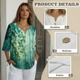 thumbnail image 6 of Xoenoiee Green Bamboo Leaves Print Linen Shirts for Women Summer 3/4 Sleeve Button Down Blouse Lightweight Gauze Loose Casual Fashion Shirt Clothes, 4XL, 6 of 7