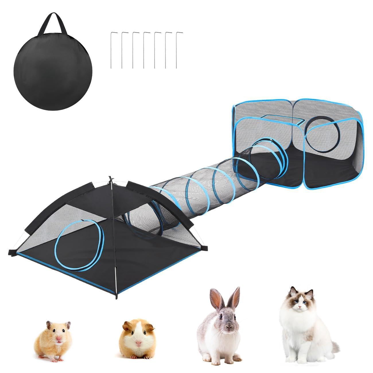 Outdoor Cat Enclosures For Cats Indoor  Patio Portable Mesh Tent Tunnel Playhouse With Free Carry Bag & Metal Rod Multiple And Small Animals Includes Playpen+tent+pet