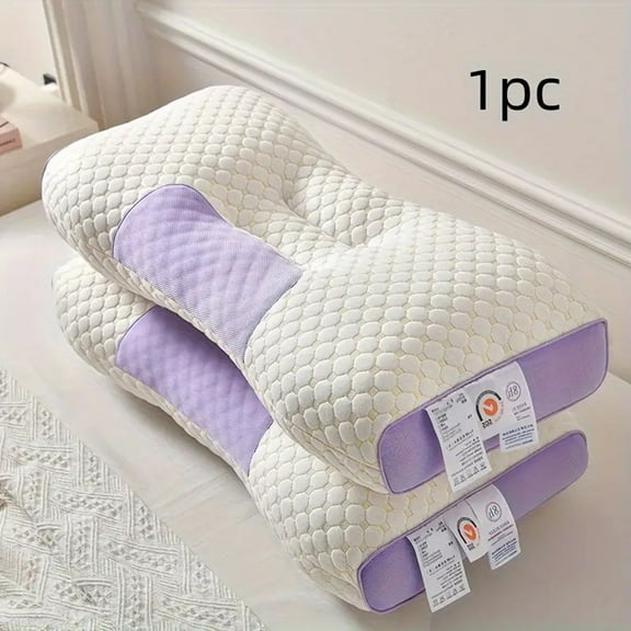 Cervical Neck Pillow for Sleeping, Odorless Memory Foam with Cool-Touch Ice Pillowcases, Ergonomic Contour Pain Relief, Dorm Neck Support Pillows for Side, Back, Stomach Sleepers(Purple)