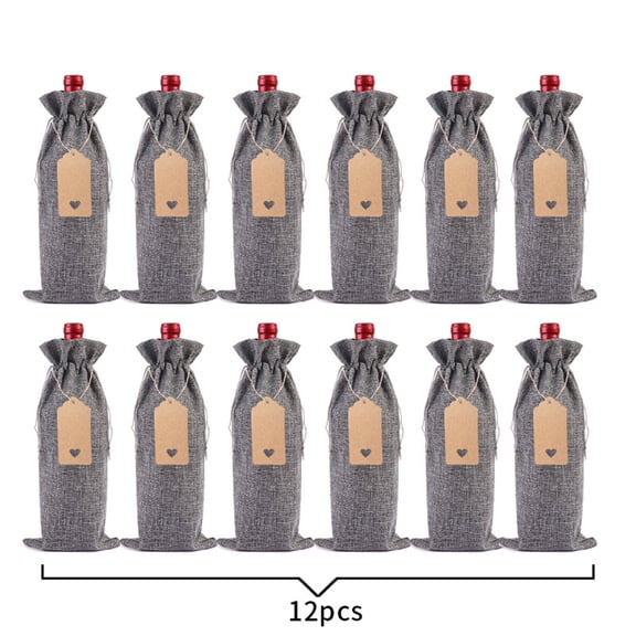 YOHAVEN Christmas Wine Bottle Bag Rustic Linen Packaging Cover Holiday Decorations Red Wine Holder Gift Bag for Xmas Party Dining Table Restaurant Bar Home Decorations