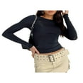 thumbnail image 1 of Femmes Manches Longues T-Shirt Col Rond Mince Crop Top Causal Solide Y2k Pull-Over Top, 1 of 6