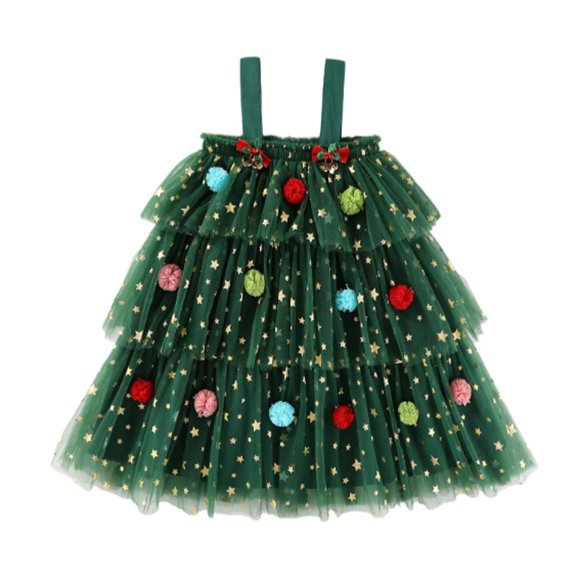PMVFHDE Girls Dresses - Toddler Baby Christmas Star Sequin Layered Tutu Dress for Girls - Festive Xmas Tree Cake Party Gown Green,3-4 Years