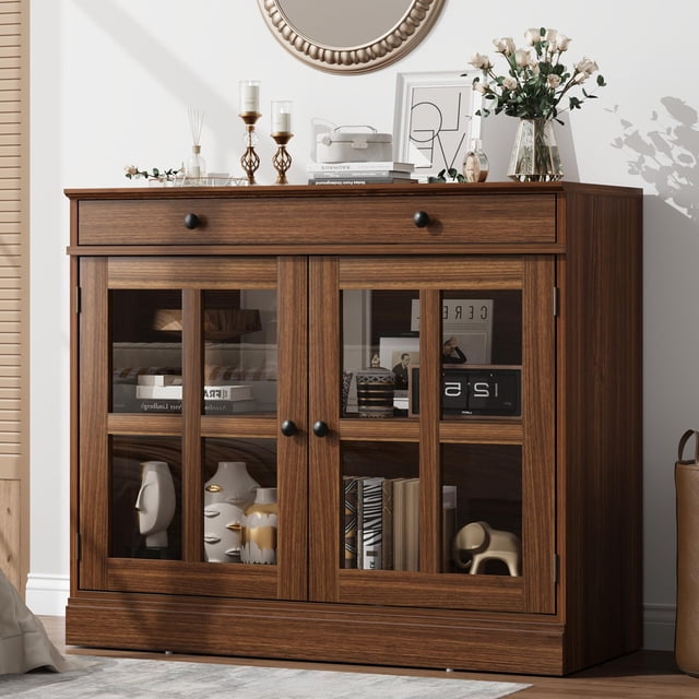Gaderth Sideboard Buffet Cabinet With Storage,Modern Sideboard Cabinet With Glass Door,Farmhouse Console Table,Buffet Table With Drawer,Kitchen Coffee Bar Wine Bar Cabinet For Hallway Entryway