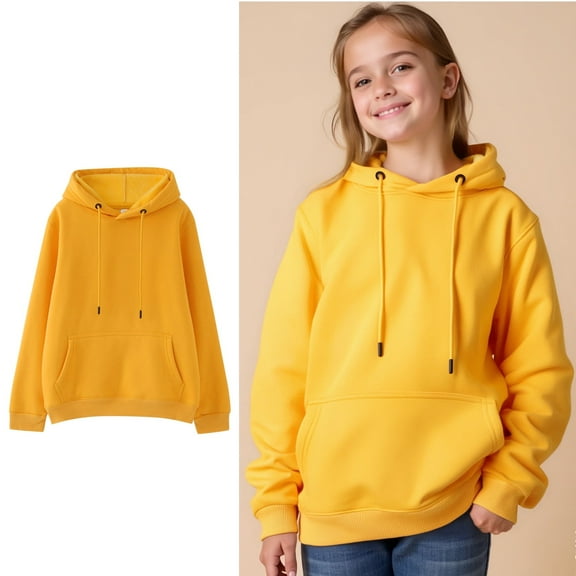 Kids Boys Hoodie Kids Yellow Hoodie Casual Long Sleeve Hoodie Sweatershirt Pullover Fall Winter Clothes Girls Tops Size 4-5 Years Cute Boy Girl Clothing