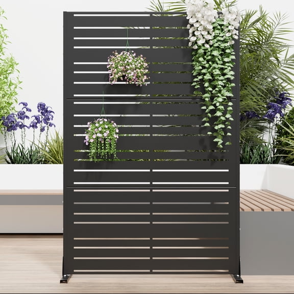 MAYEERTY 72"x47" Outdoor Privacy Screen Freestanding Metal Room Dividers Balcony Decorative Screen,Black