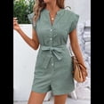 thumbnail image 4 of Mono de Verano para Mujer, de Corta, con Botones, Bolsillos y Cinturón. Verde S, 4 of 9