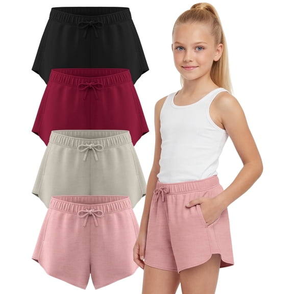 Pure Champ Girls Shorts 4 Pack Girls Athletic Shorts Ultra-soft Youth Quick Dry Dolphin With Drawstring Size Toddler -16 (Set 3 Size 2T)