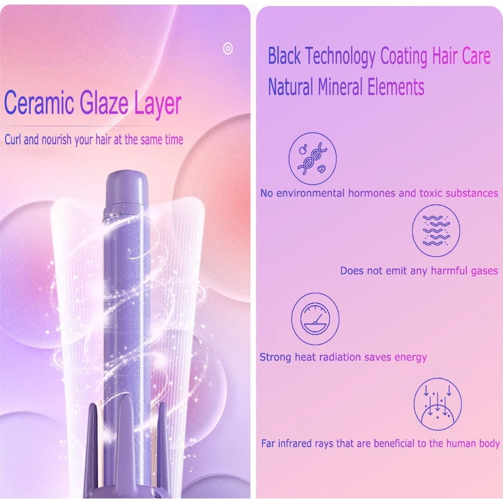 Hair curling iron,curling iron,curling iron,lazy wool curls,big waves,automatic negative ion perm artifacts,curling iron with big barrel,hair curler (Color:Pink)