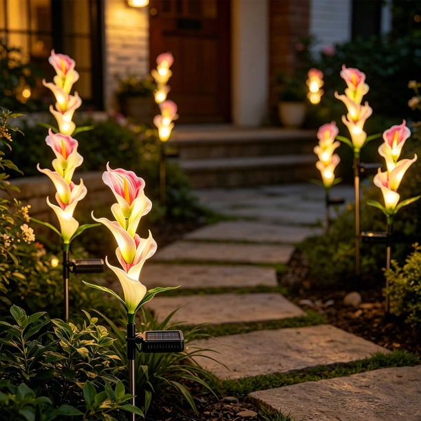 Artificial Callas Solar Garden Stake Lights Multicolor Changing Outdoor Lawns Flower Landscapes Decorative Pathways Lamp